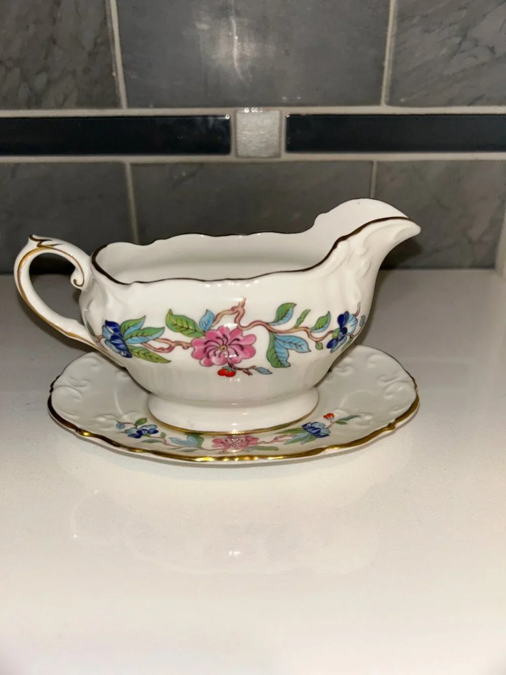 Aynsley Pembroke Creamer & Underplate, reproduction, English Fine Bone China